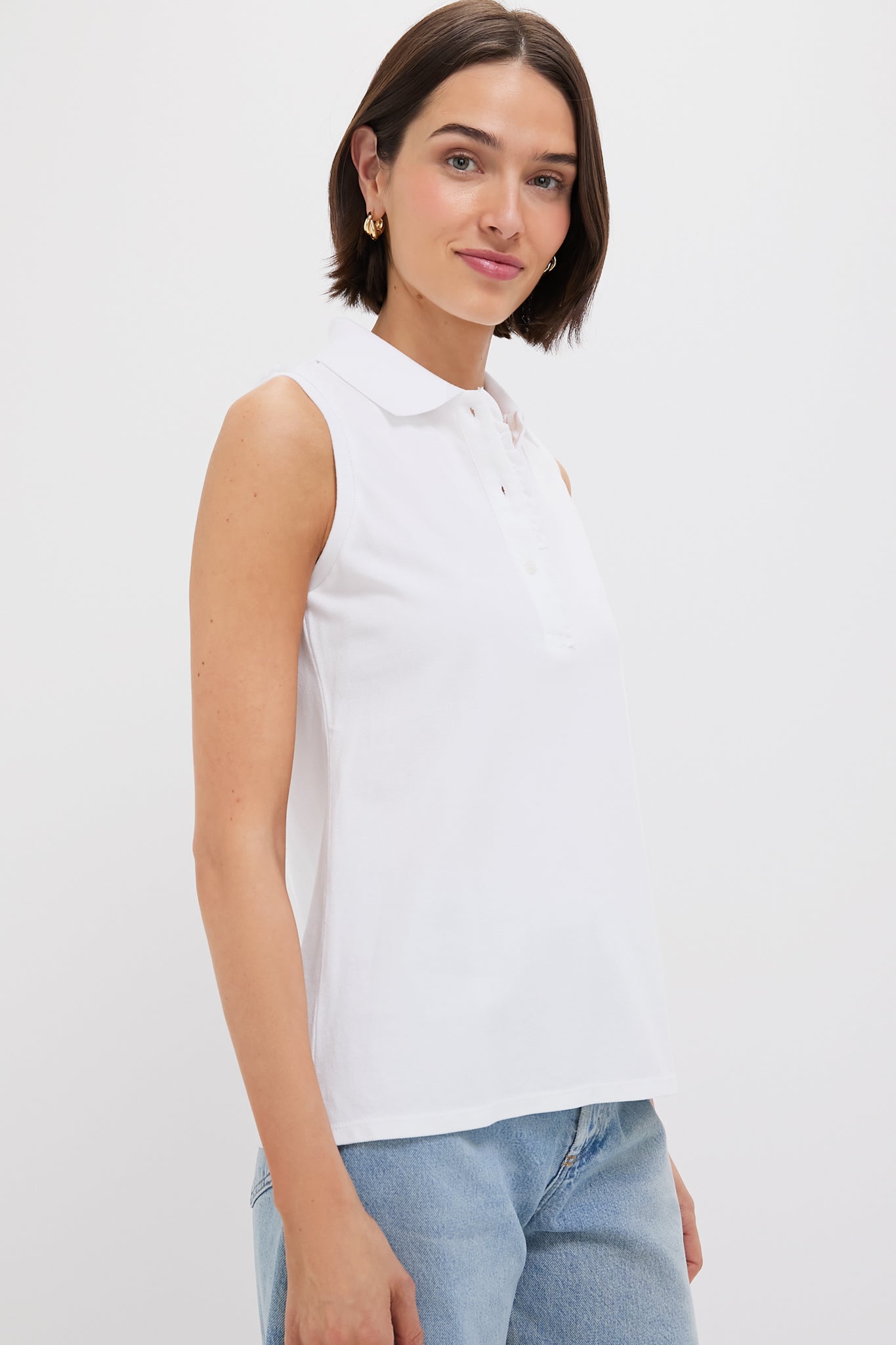 White Pique Sleeveless Ruffle Margaret Polo