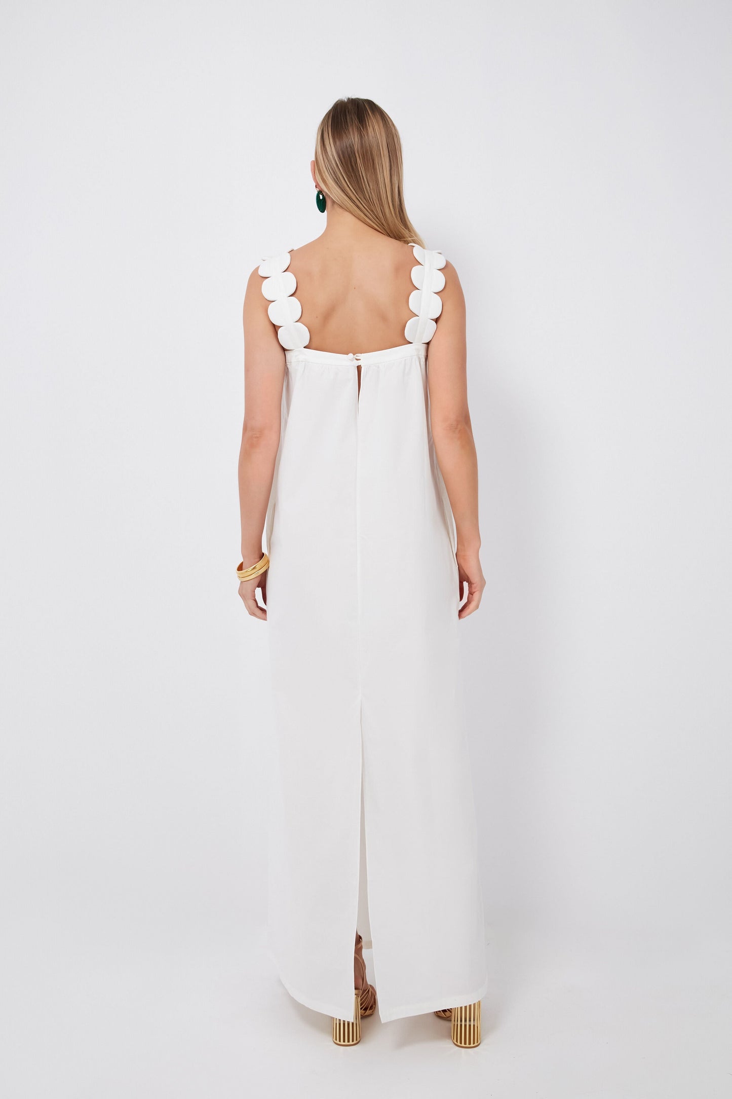 Off White Bubble Long Dress with Straps