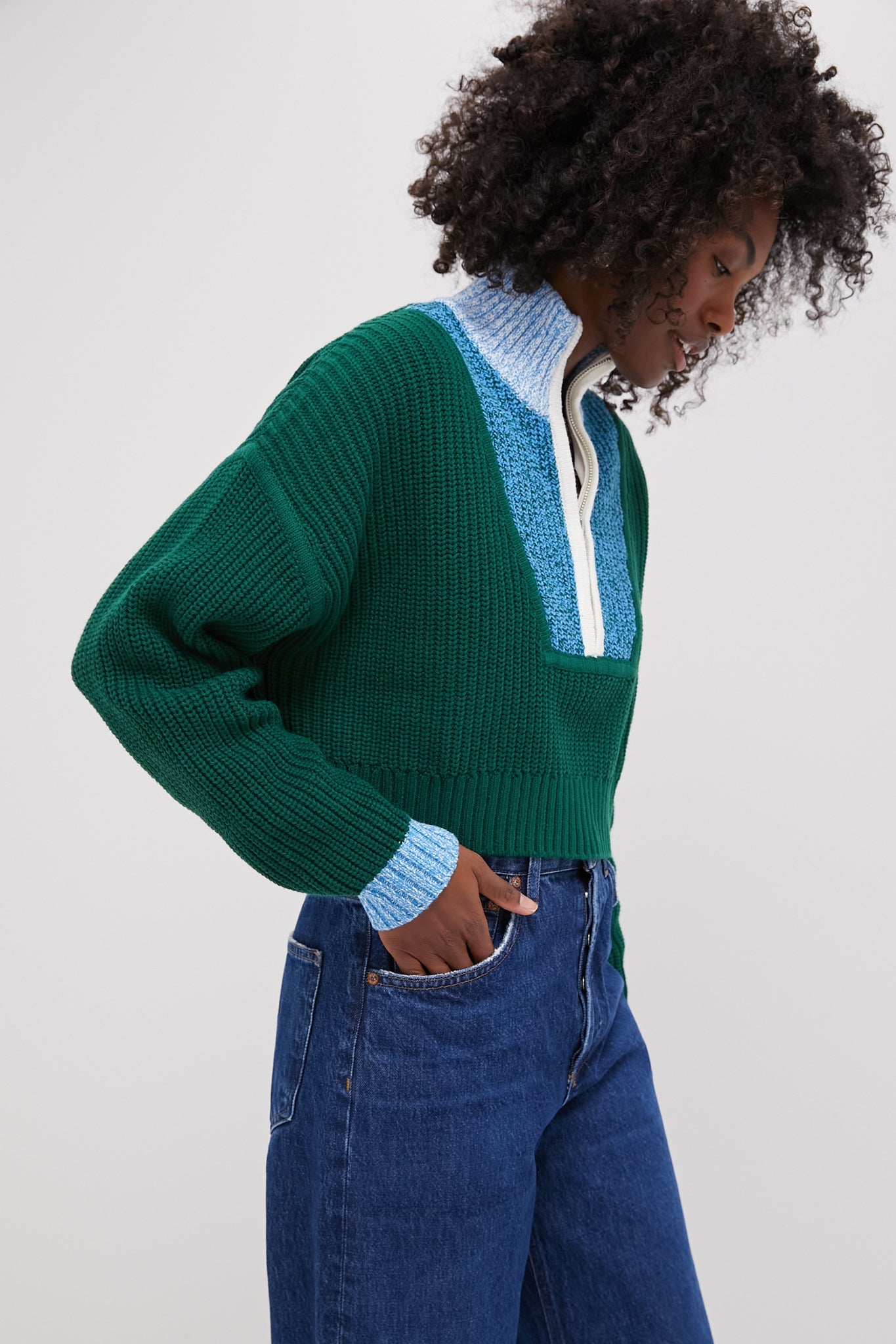 Jungle, Sky and Ivory Cropped Hampton Sweater