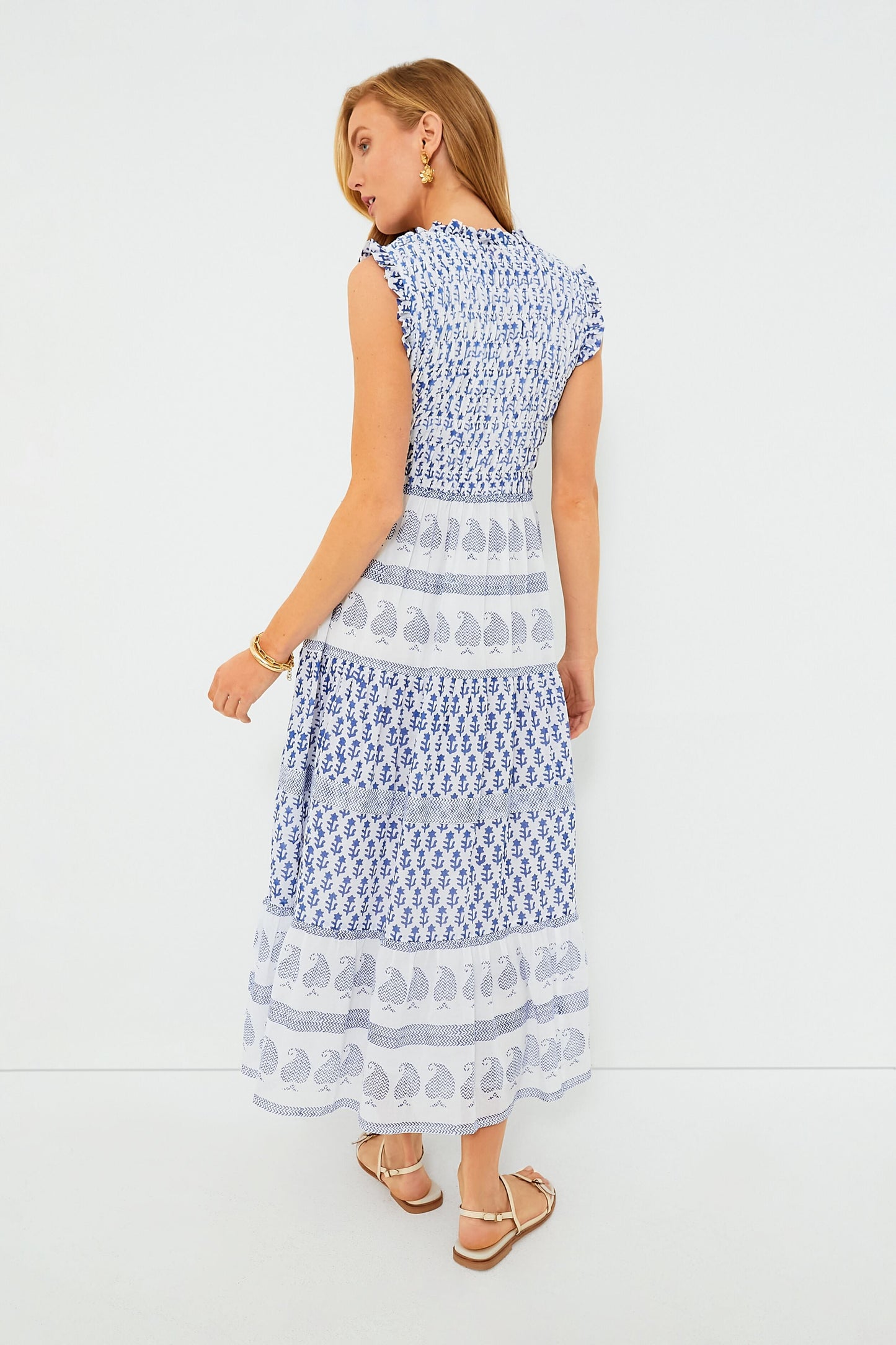Exclusive Flora Blue Sleeveless Smocked Maxi Dress