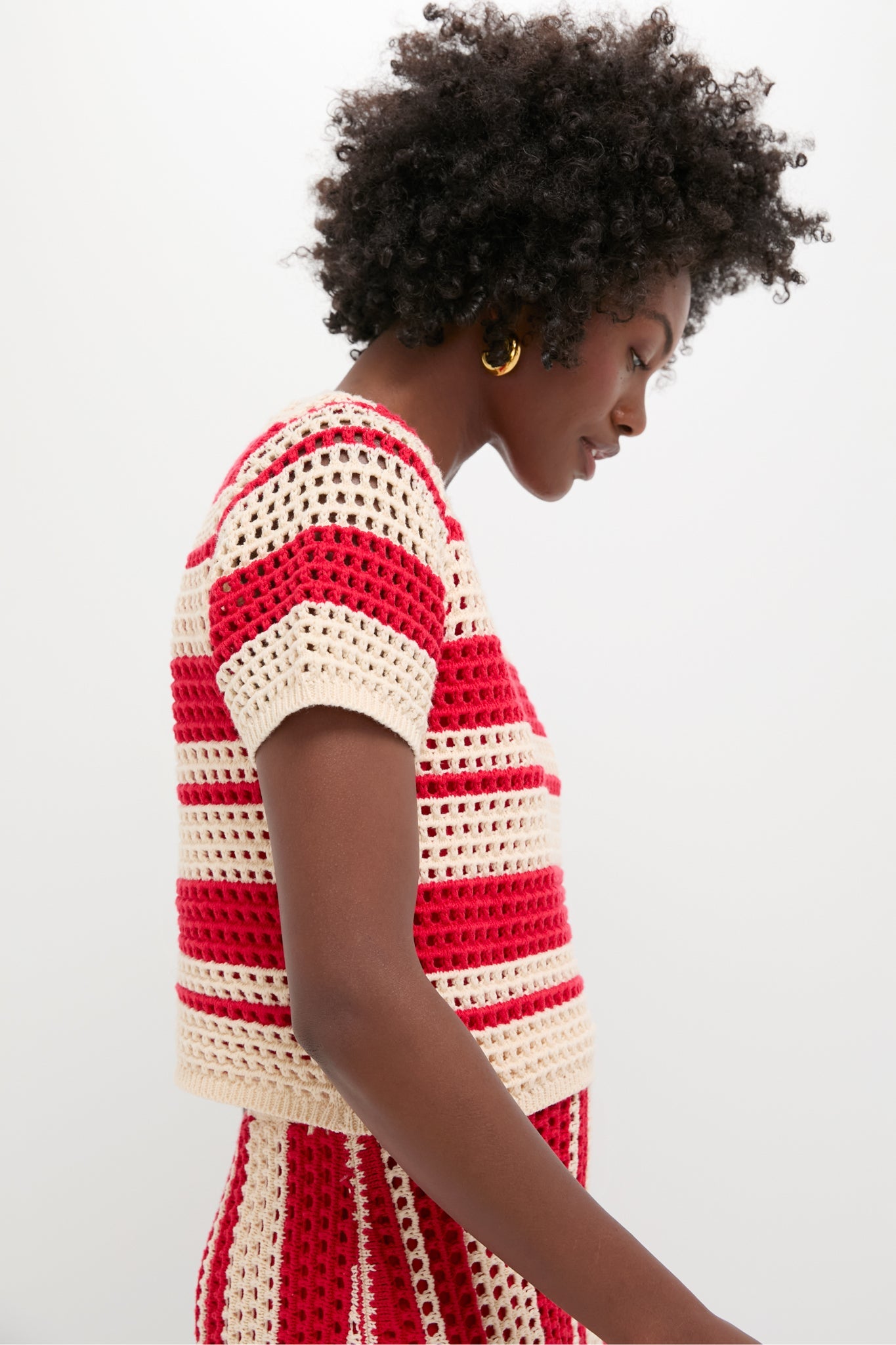 Burnt Red & Beige Striped Knit Ren Top