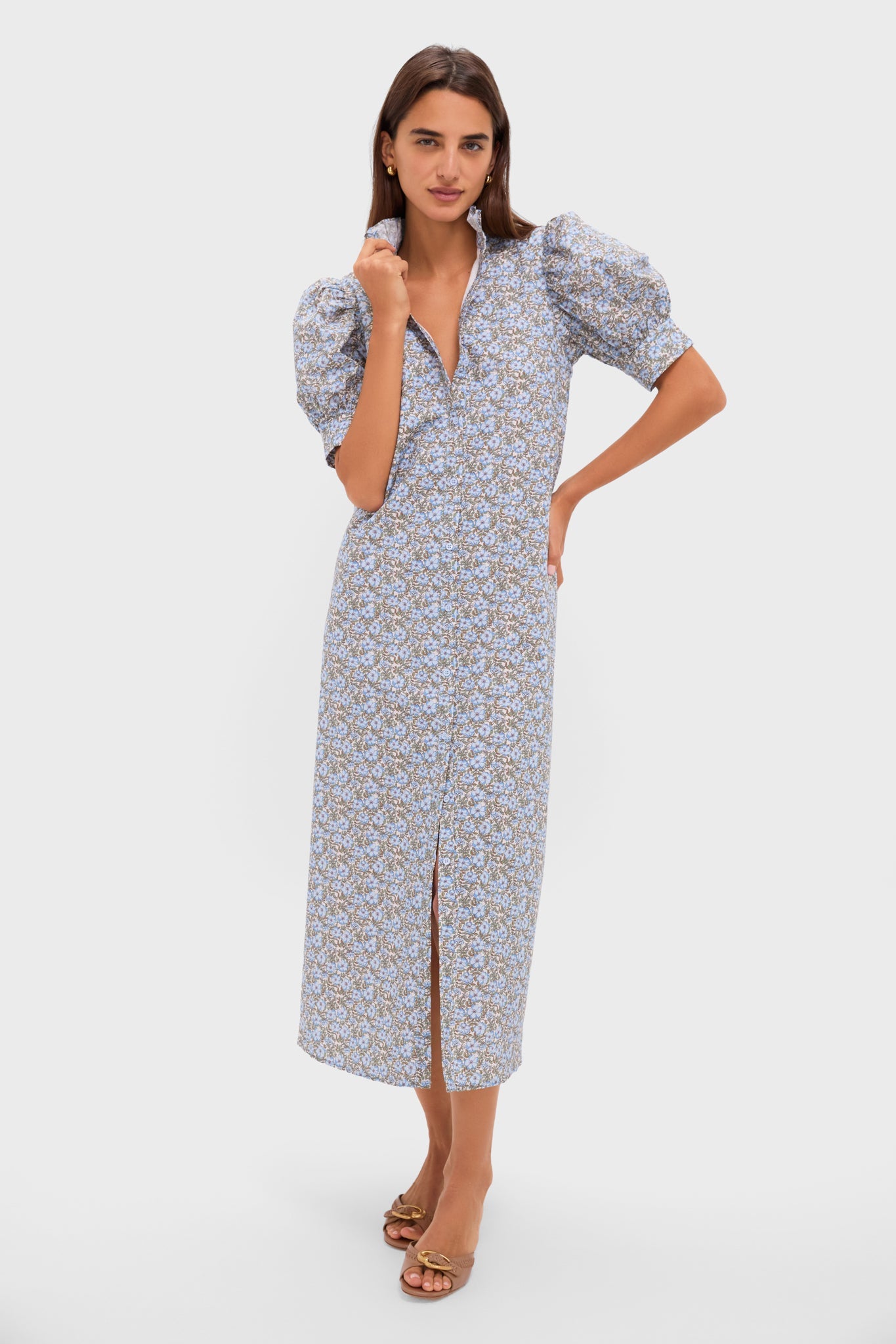 Dusty Blue and Brown Floral Louisa Maxi Dress
