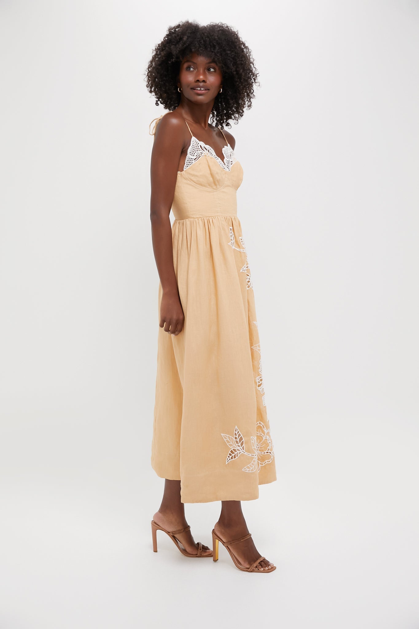 Sand Richelieu Cup Midi Dress