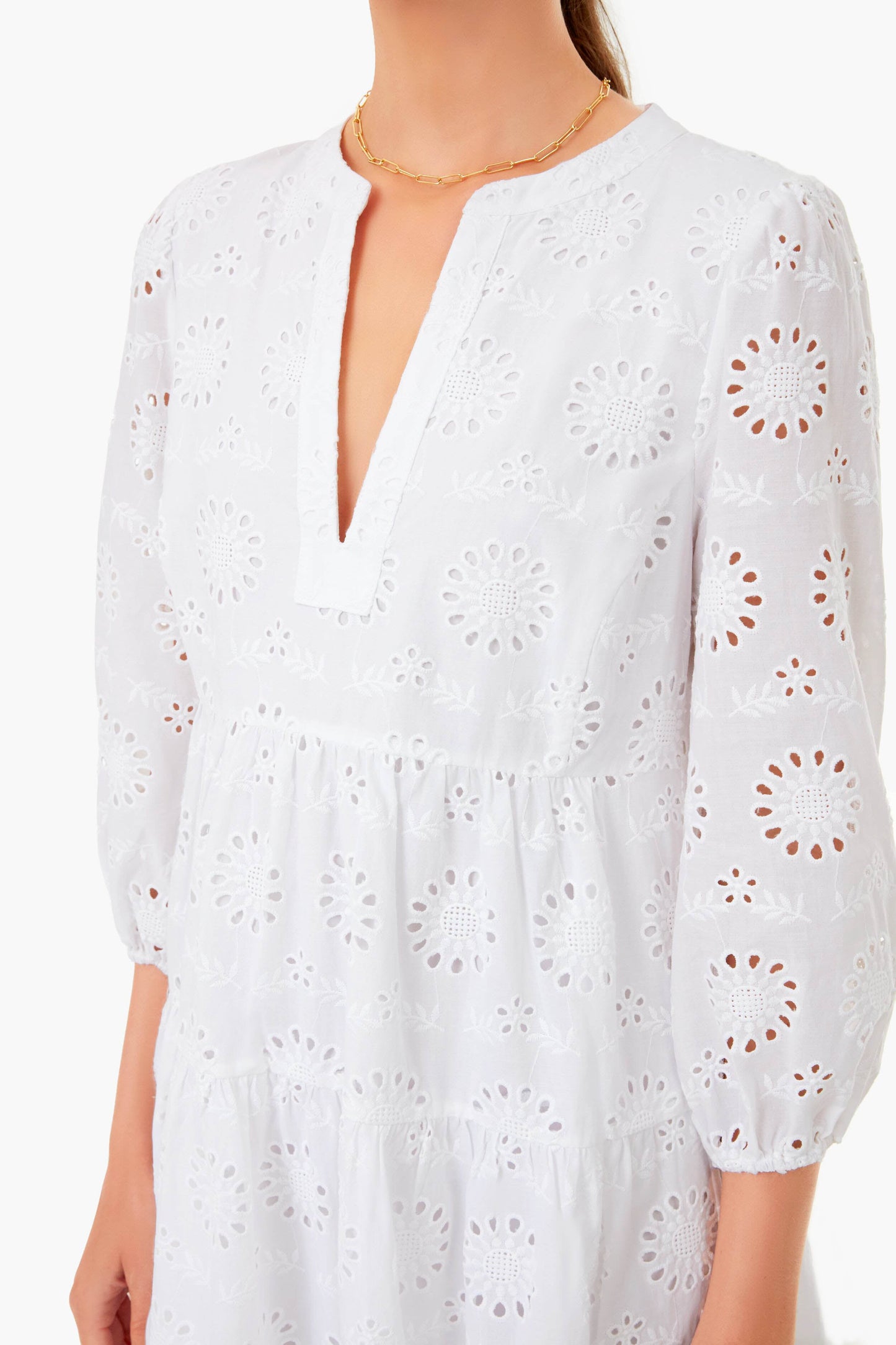 White Eyelet Long Sleeve Tunic Dress