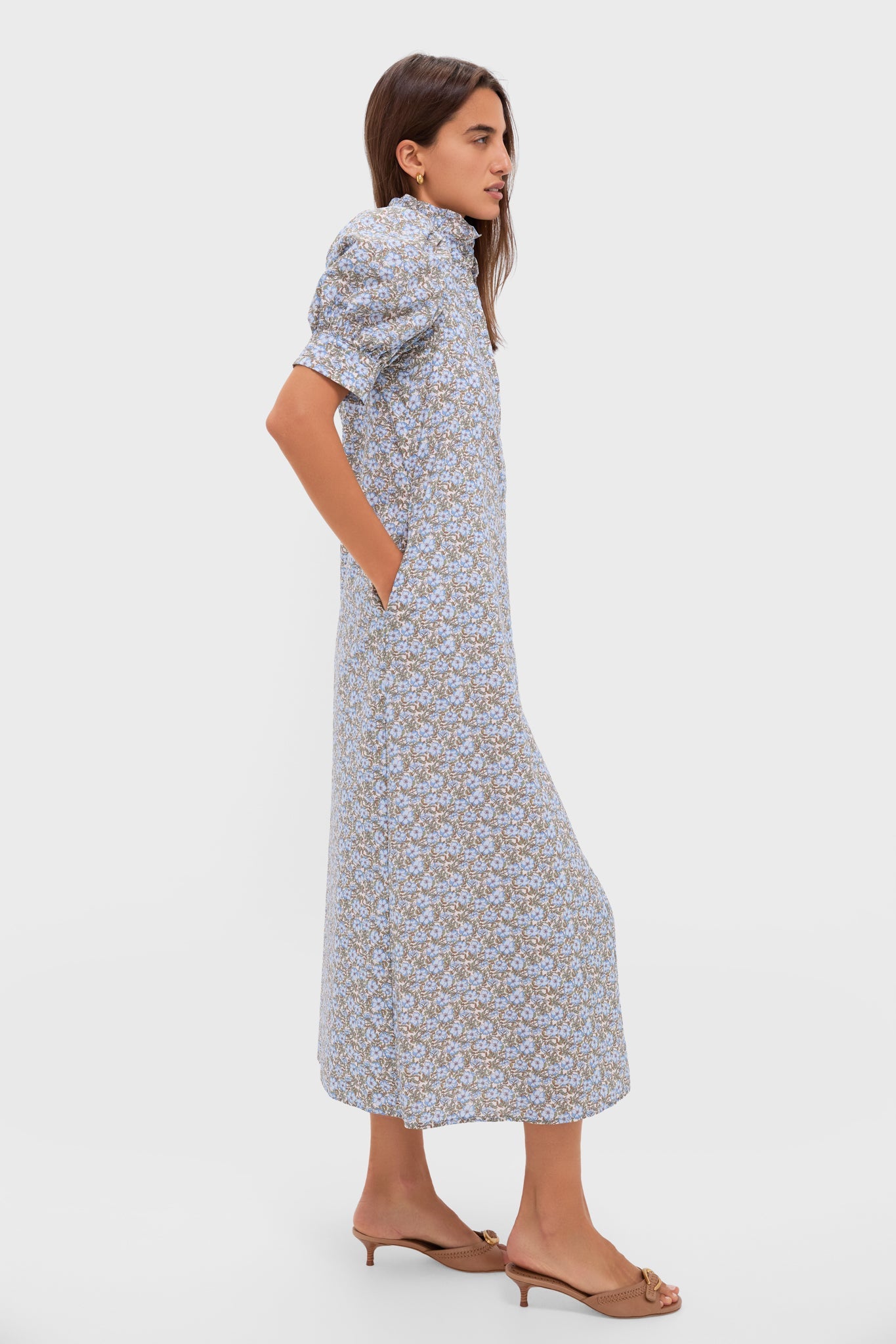 Dusty Blue and Brown Floral Louisa Maxi Dress