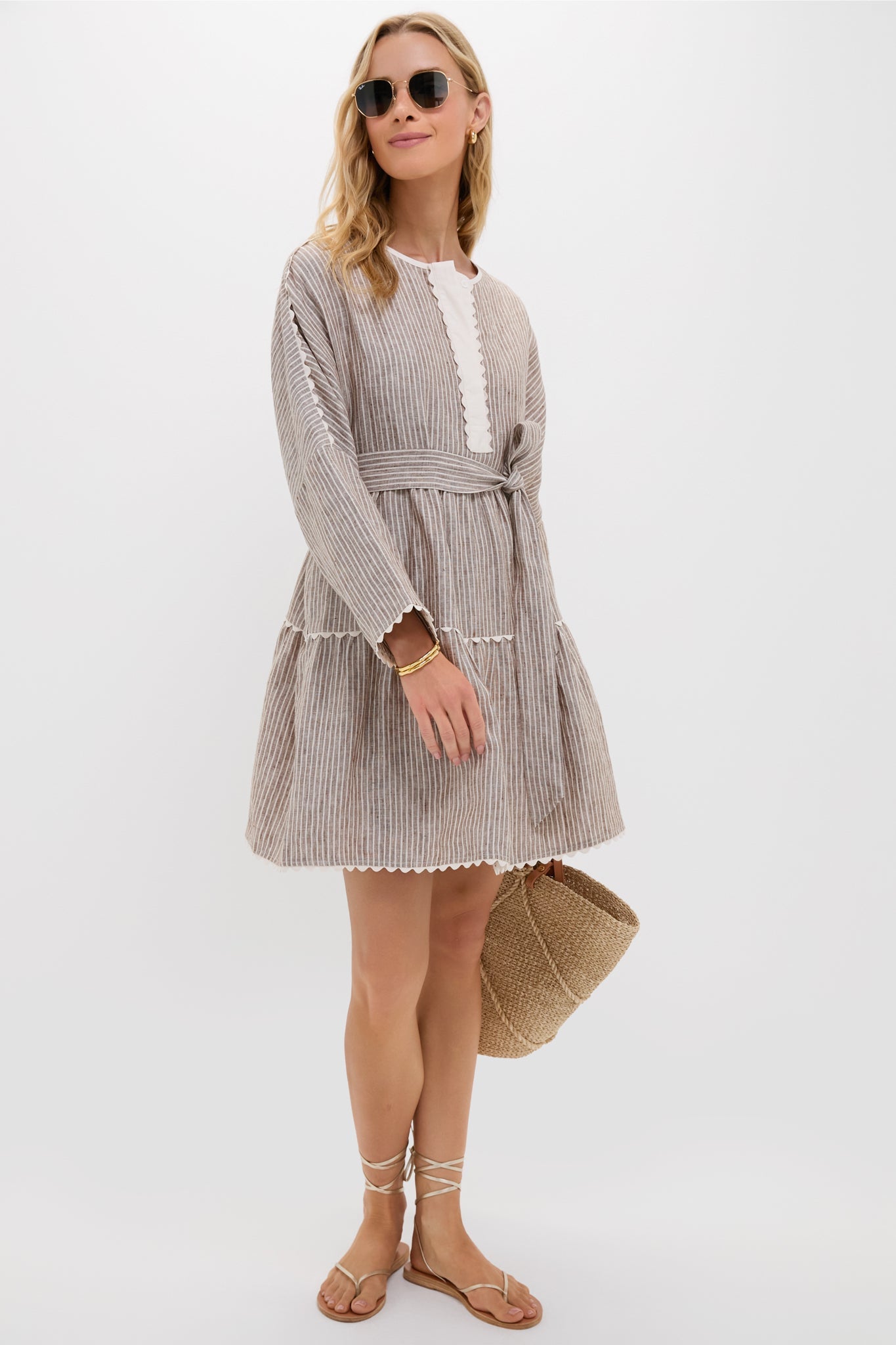 Brown Stripe Linen Tobi Mini Dress