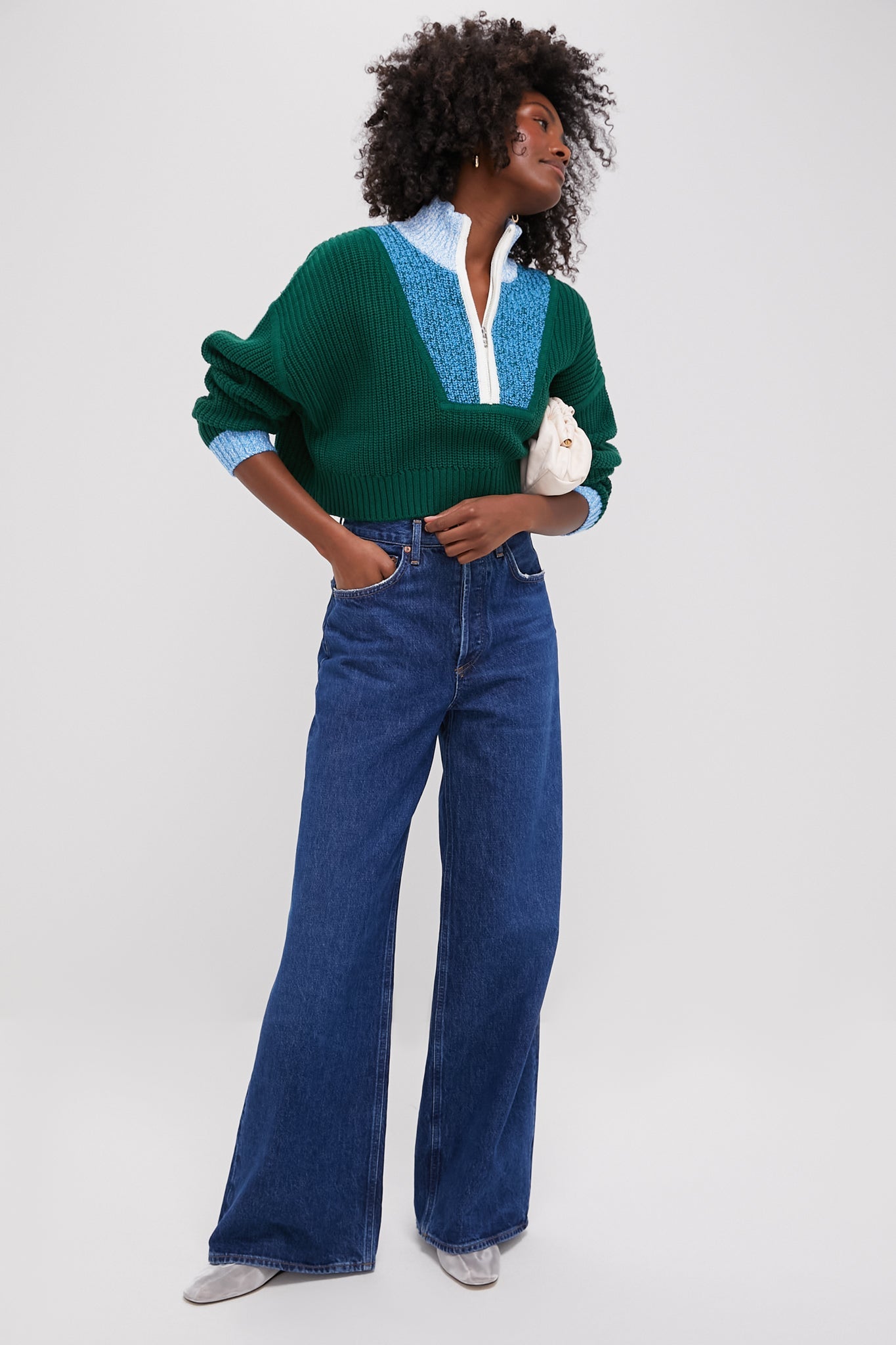 Jungle, Sky and Ivory Cropped Hampton Sweater