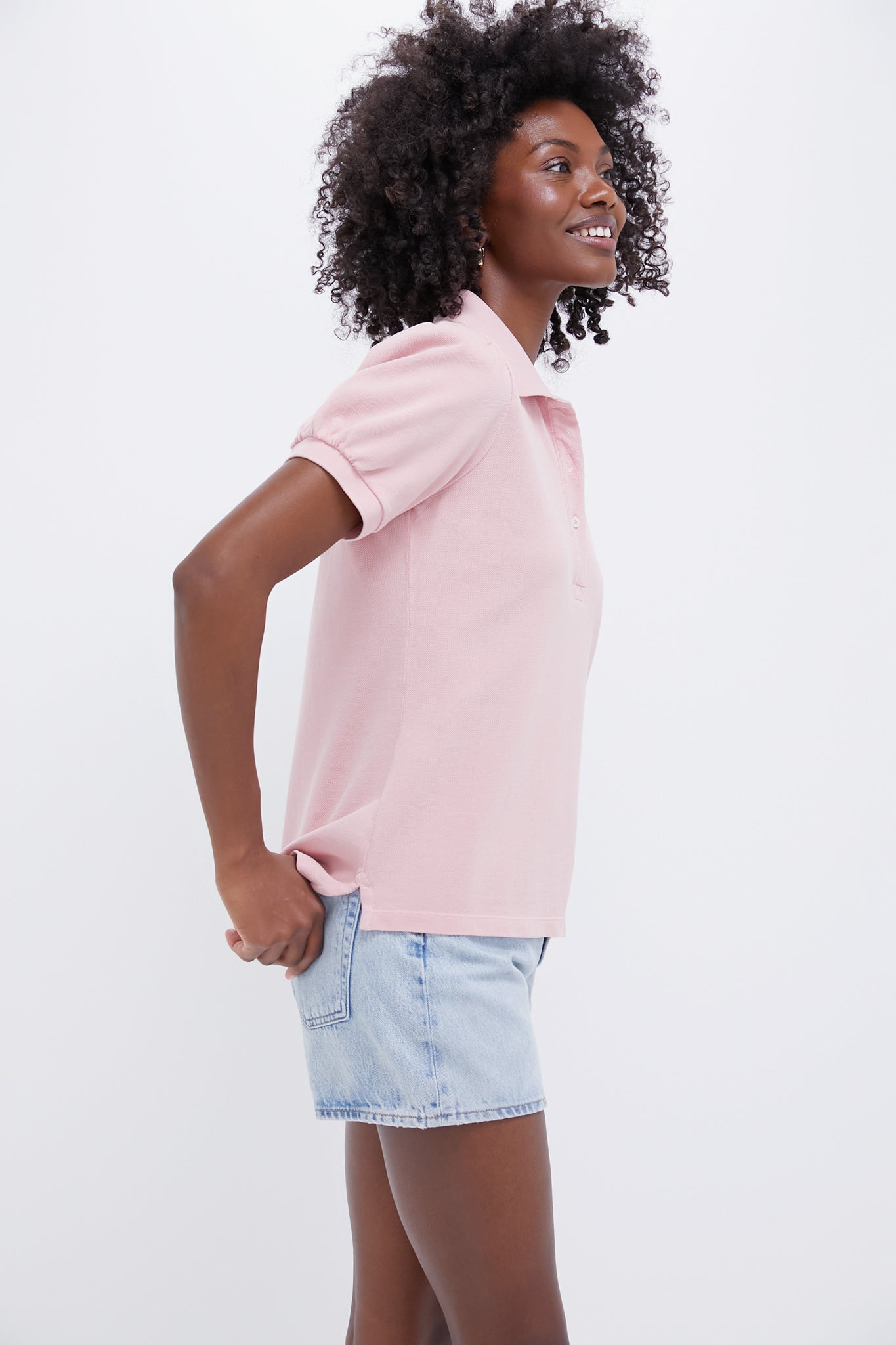 Pink Pique Puff Sleeve Peggy Polo
