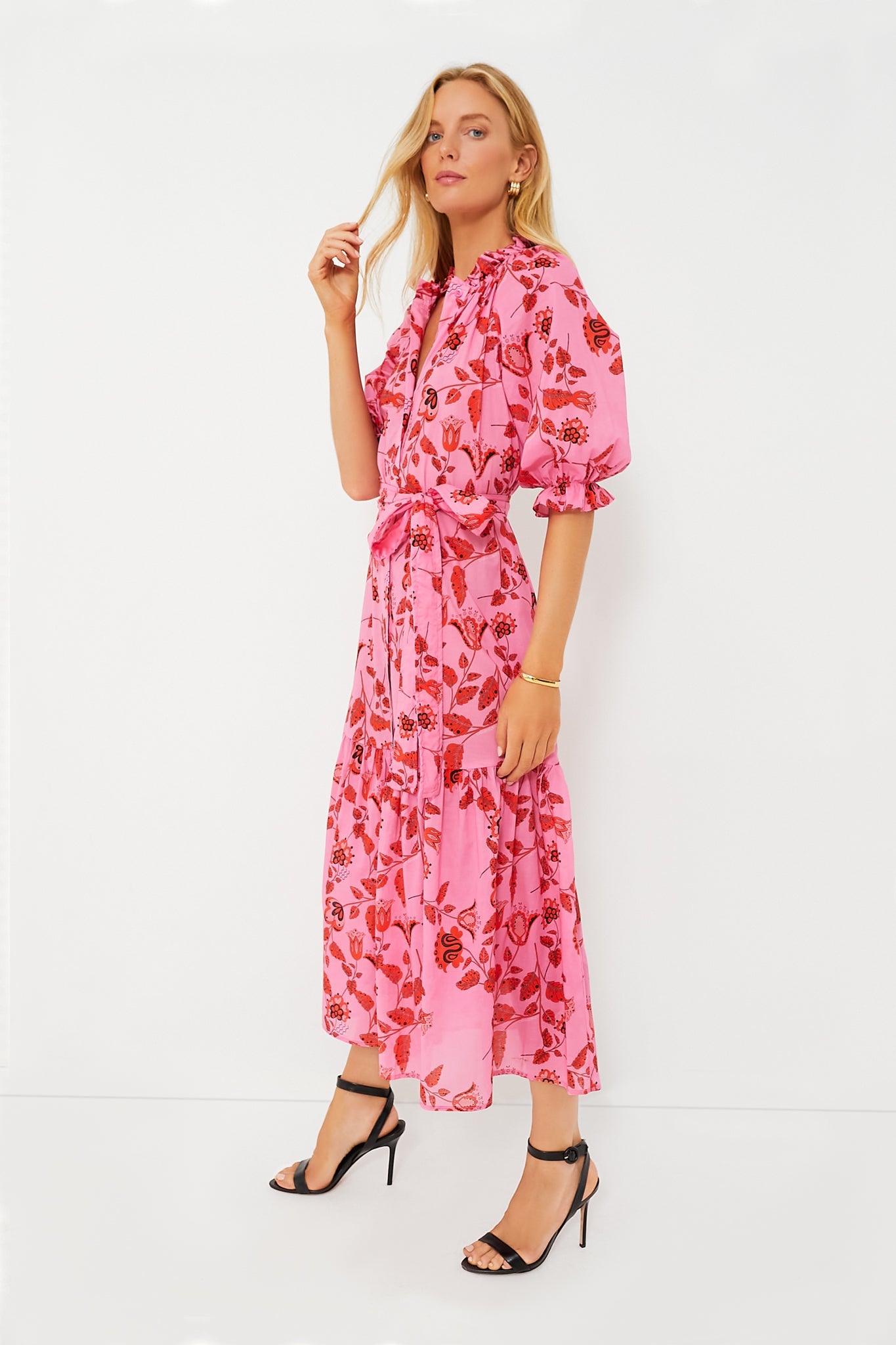 Red and Pink Floral Saratoga Cotton Dress