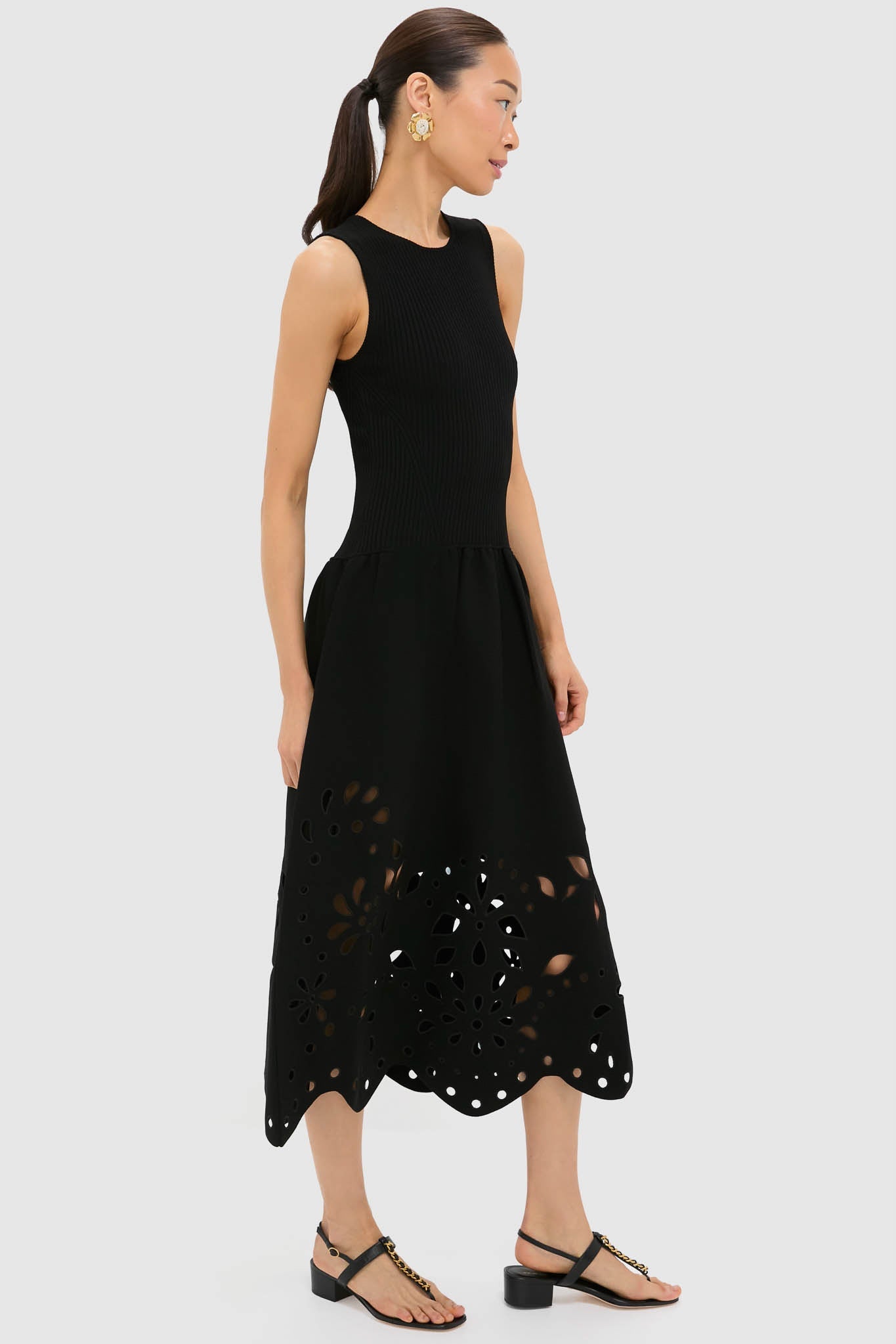 Noir Rosaline Sleeveless Drop Waist Knit Midi Dress