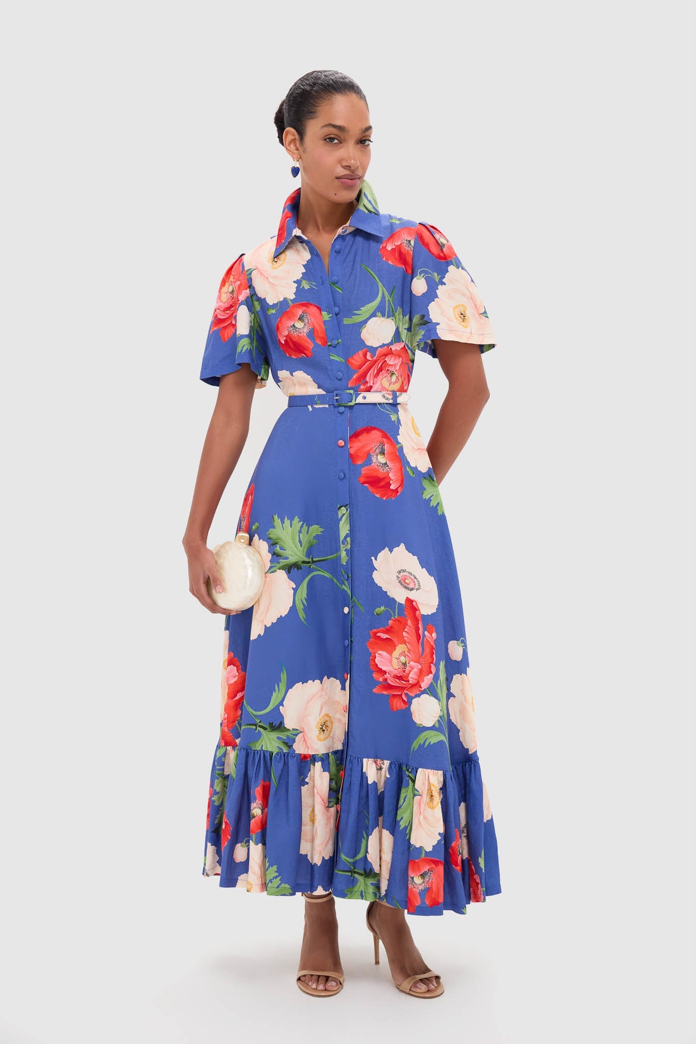 Poppy Print Becca Short Sleeve Midi Dress