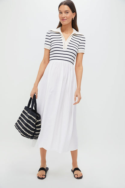 Ivory Striped Polo Midi Dress