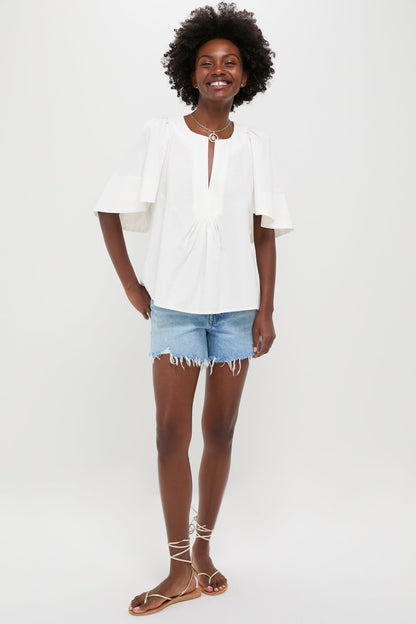 White Finley Flutter Sleeve Top