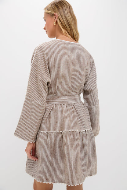 Brown Stripe Linen Tobi Mini Dress