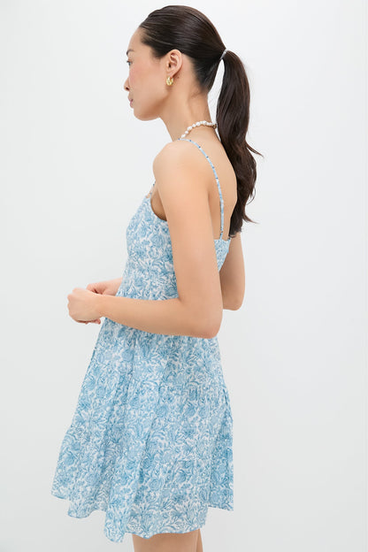 Blue Floral Beaded Straps Lily Mini Dress