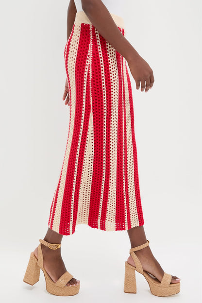 Burnt Red & Beige Striped Knit Ren Midi Skirt