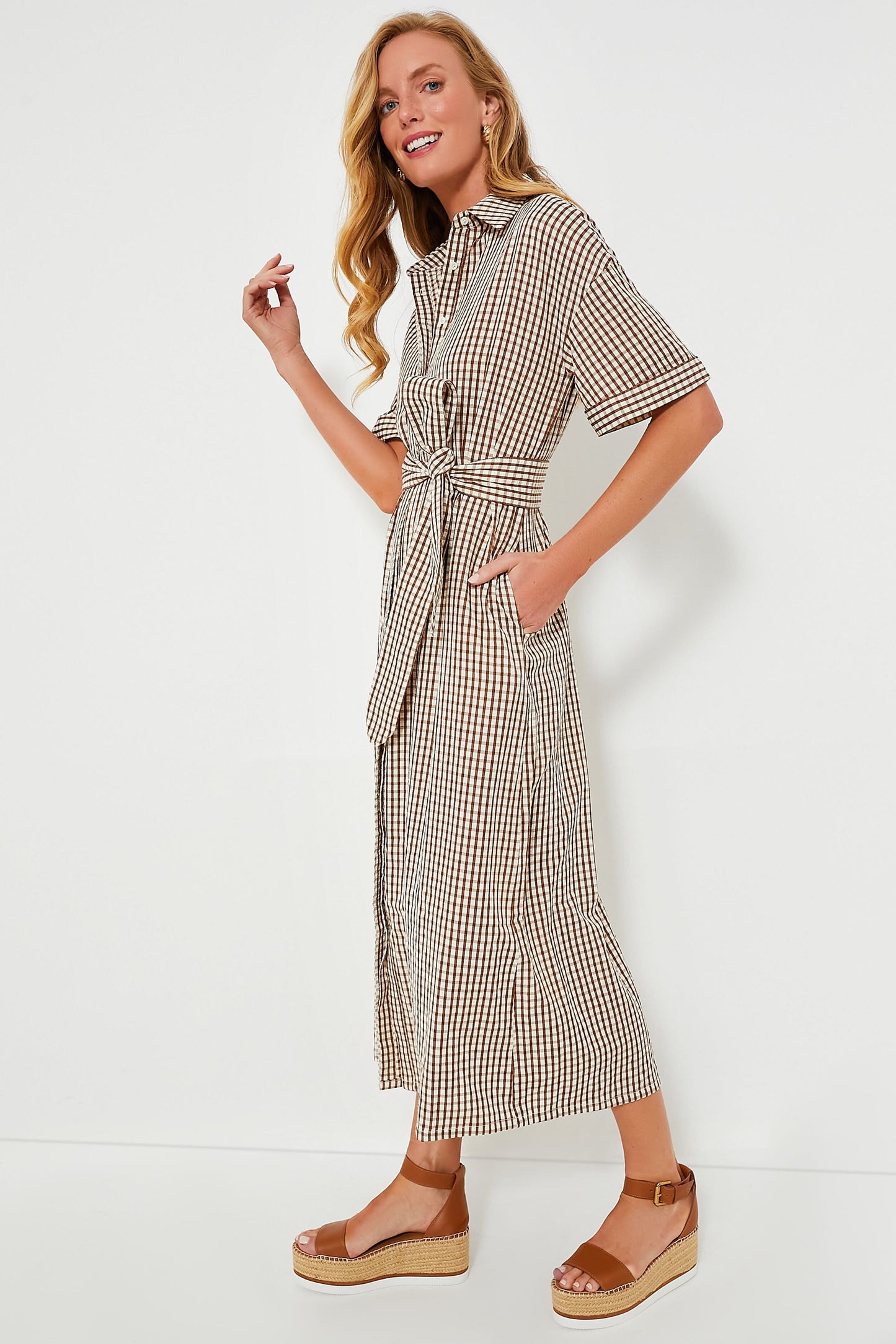 Brown Gingham Seersucker Zacara Dress
