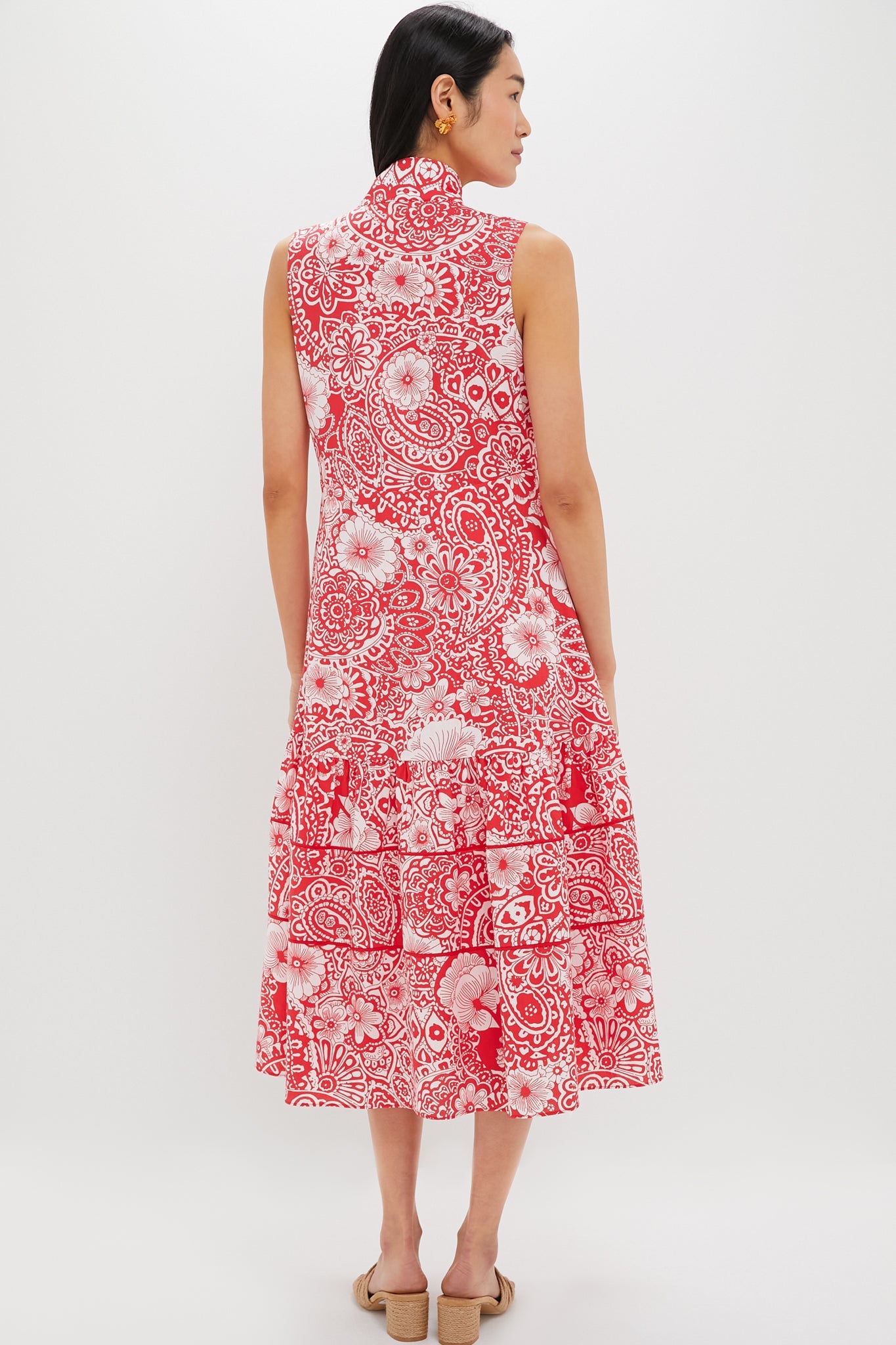 Sleeveless Red & White Floral Hillsborough Midi Dress