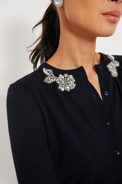 Navy Drape Detail Knit Cardigan