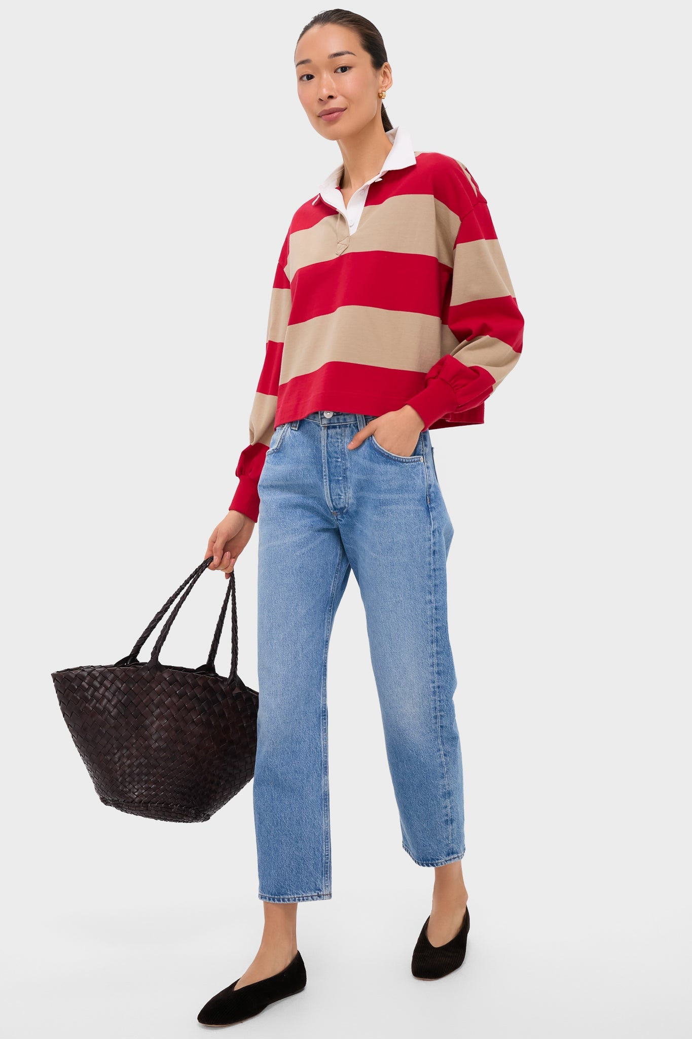 Khaki and Red Stripe Swiftie Rugby Polo