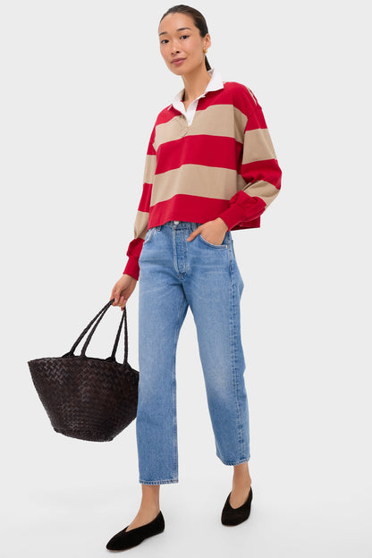 Khaki and Red Stripe Swiftie Rugby Polo