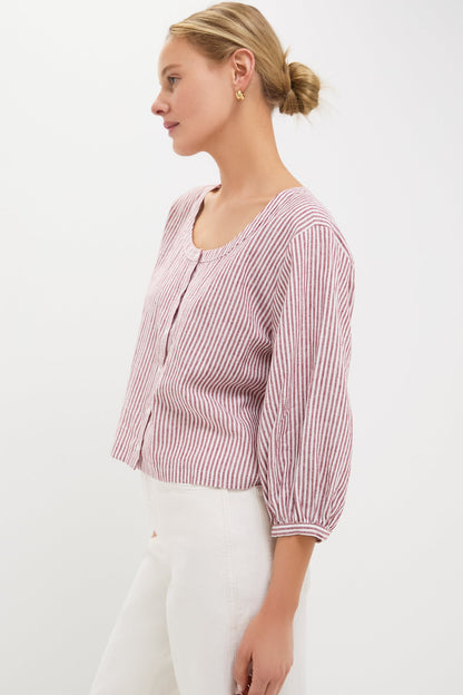 Red Stripe Linen Kennedi Blouse