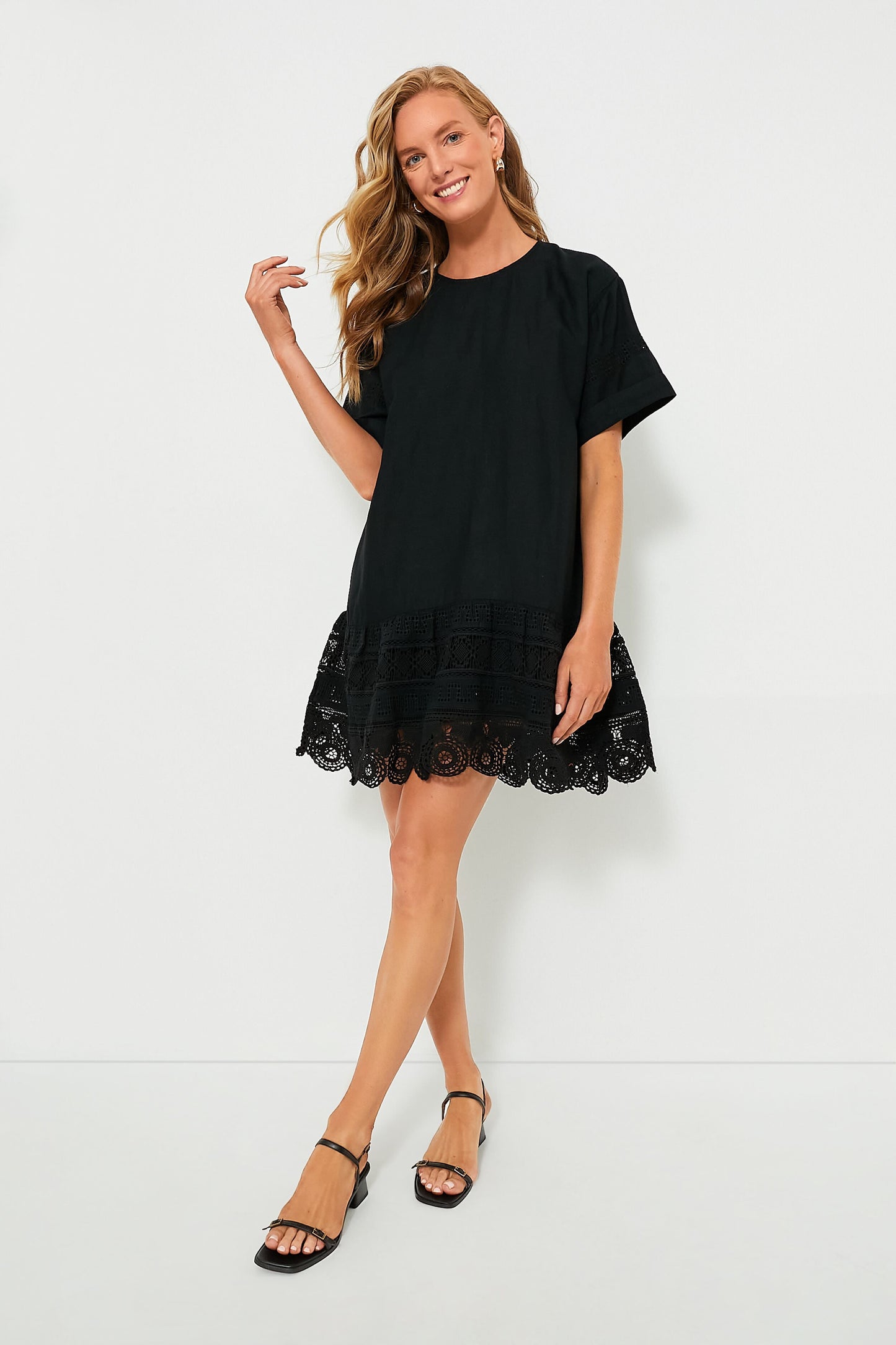 Exclusive Black Rosina Embroidery Short Sleeve Tunic Dress