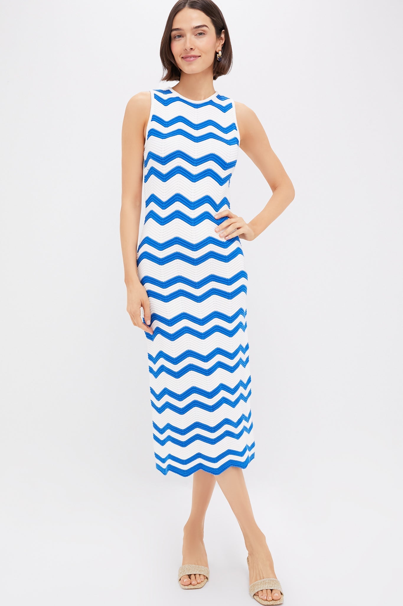 Blue & White Zig-Zag Stripe Mykonos Knit Maxi Dress
