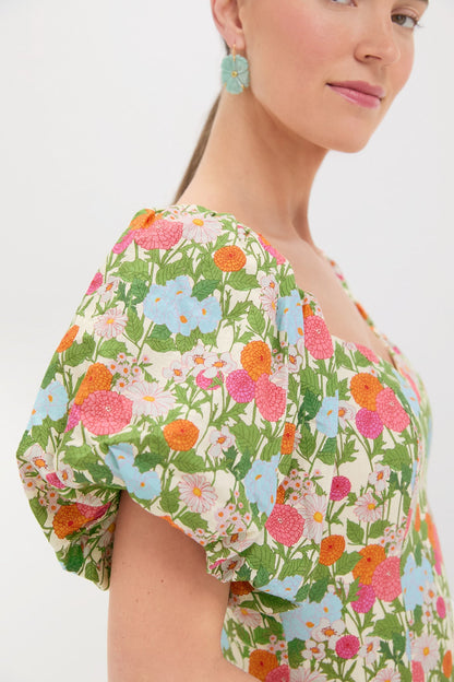 Green Multi Begonia Floral Sallie Midi Dress