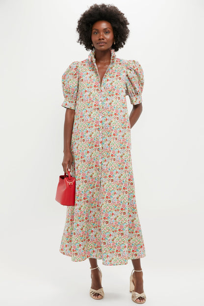 Red Floral Ruffle Collar Louisa Maxi Dress