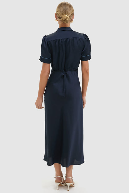 Navy Satin Bellamy Dress
