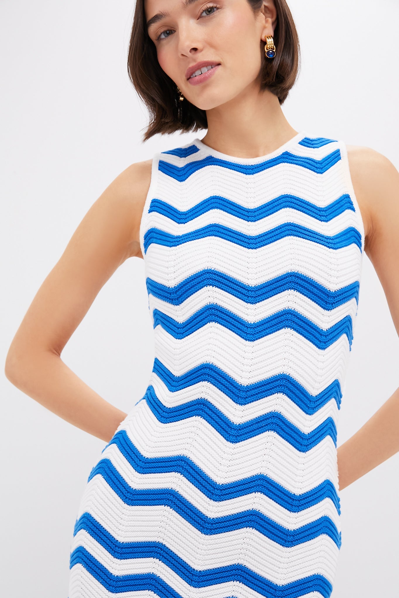 Blue & White Zig-Zag Stripe Mykonos Knit Maxi Dress