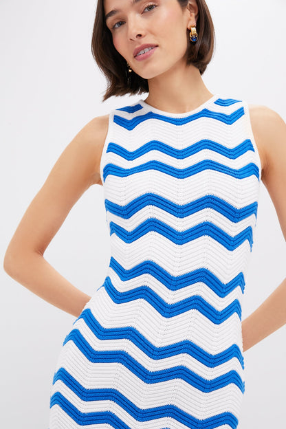 Blue & White Zig-Zag Stripe Mykonos Knit Maxi Dress