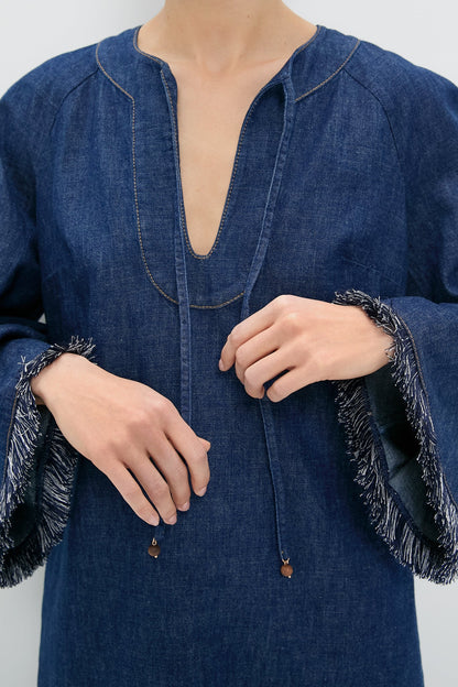 Atlantic Rhiannon Fringe Denim Midi Dress