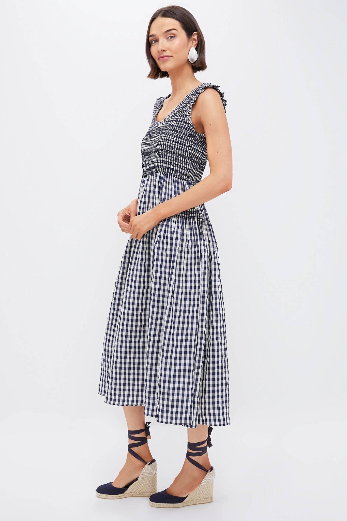 Navy Gingham Smocked Abilene Midi Dress