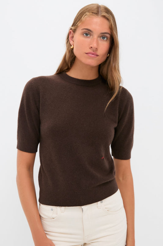 Chocolate Cashmere Short Sleeve Crewneck