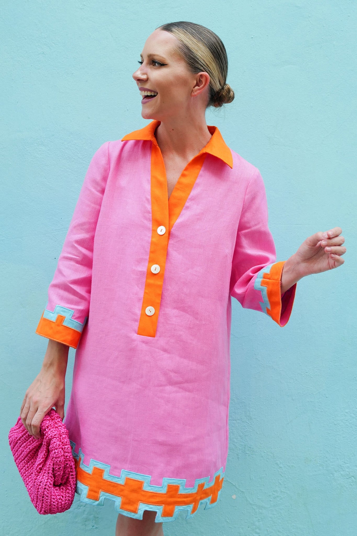Peony Pink and Tangerine Collier Dress
