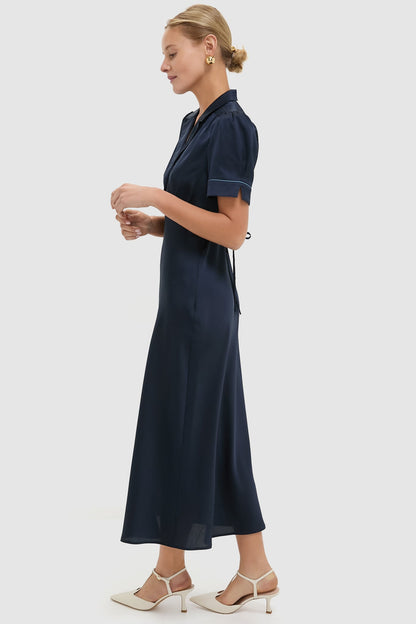 Navy Satin Bellamy Dress