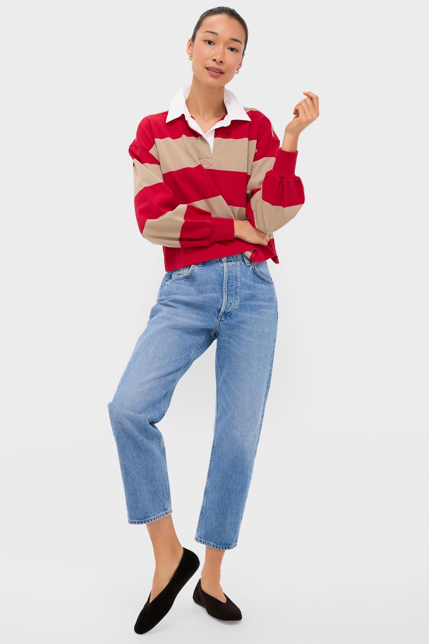 Khaki and Red Stripe Swiftie Rugby Polo