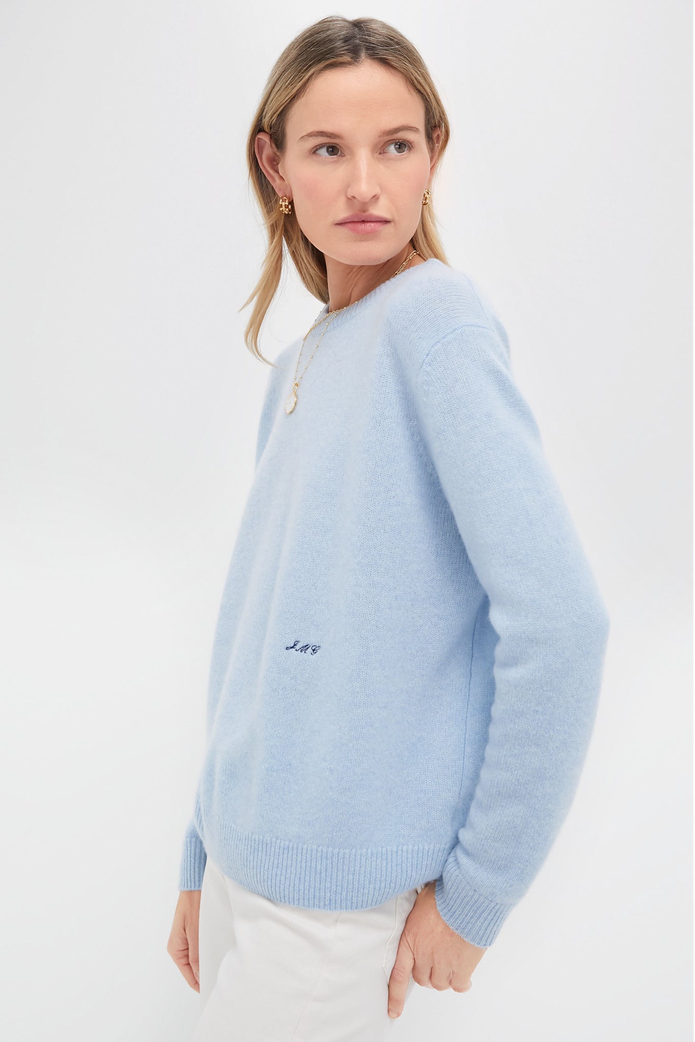 Ice Blue Cashmere Bodie Boyfriend Crewneck