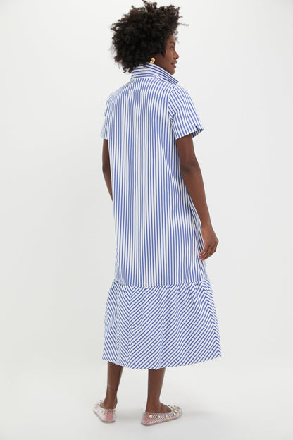 Blue and White Stripe Martine Bubble Maxi Dress