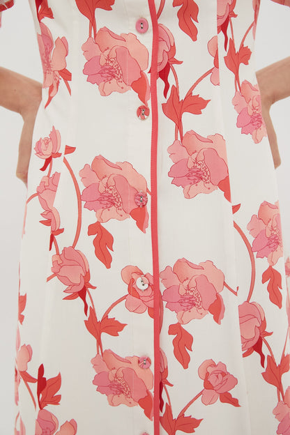 Coral Multi Floral Peppa Midi Dress