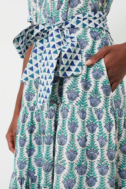 Blue Multi Short Sleeve Maxi Dress