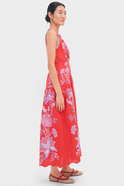 Porcelain Garden Red Midi Dress