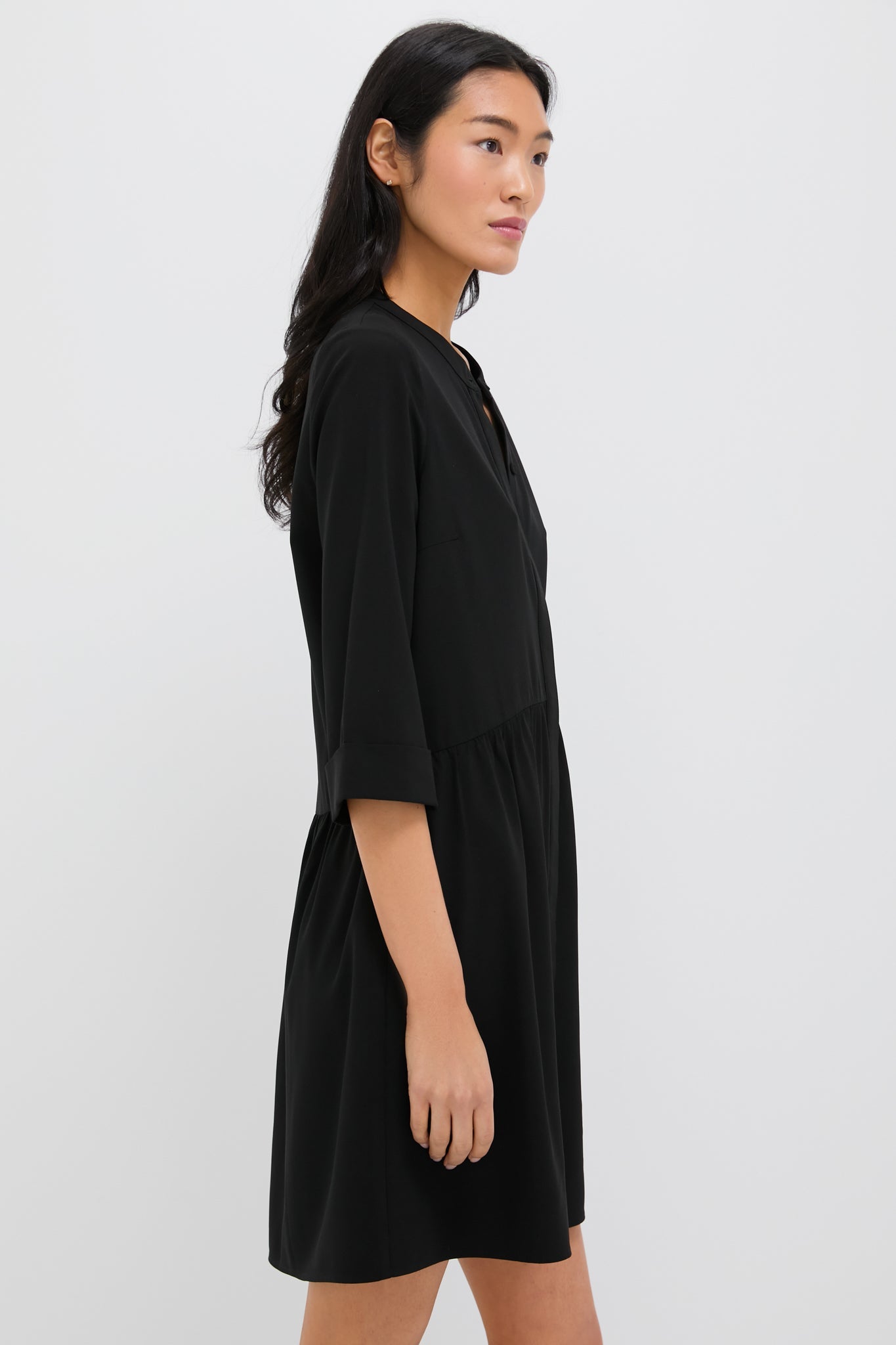 Black Stretch Crepe Royal Shirt Dress