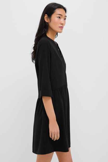 Black Stretch Crepe Royal Shirt Dress