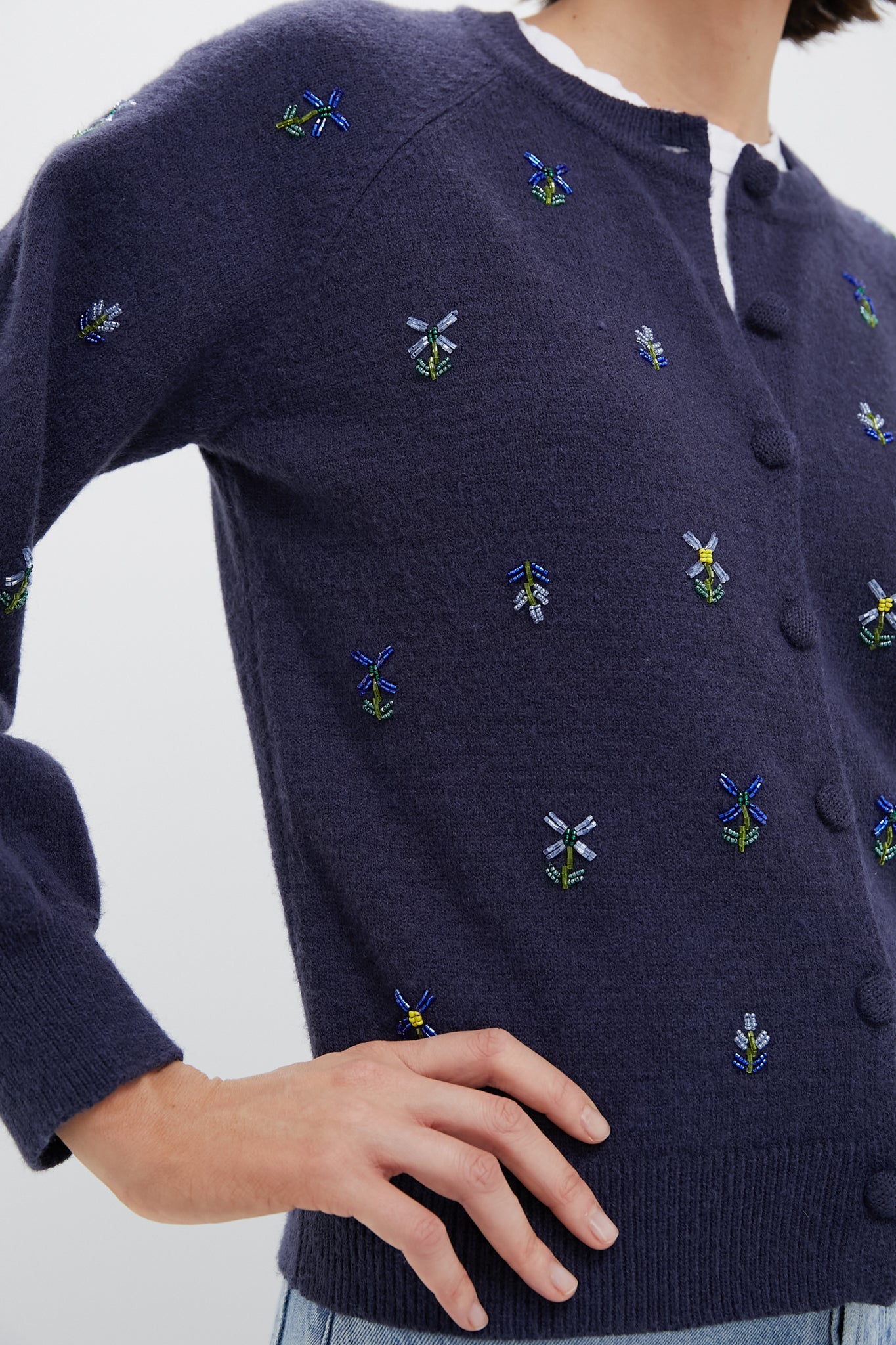 Blue Floral Embellishment Navy Elsie Cardigan