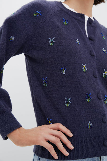 Blue Floral Embellishment Navy Elsie Cardigan