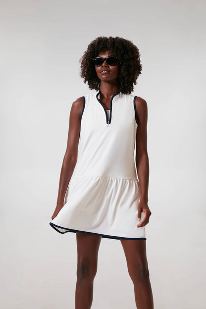 White and Navy Quarter-Zip Tennis Dress
