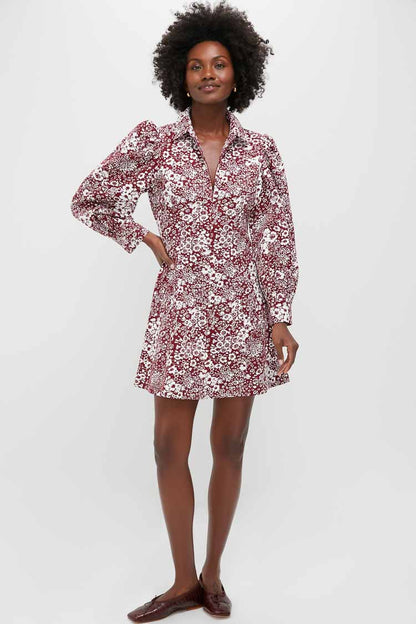 Maroon Floral Front Zip Begonia Mini Dress
